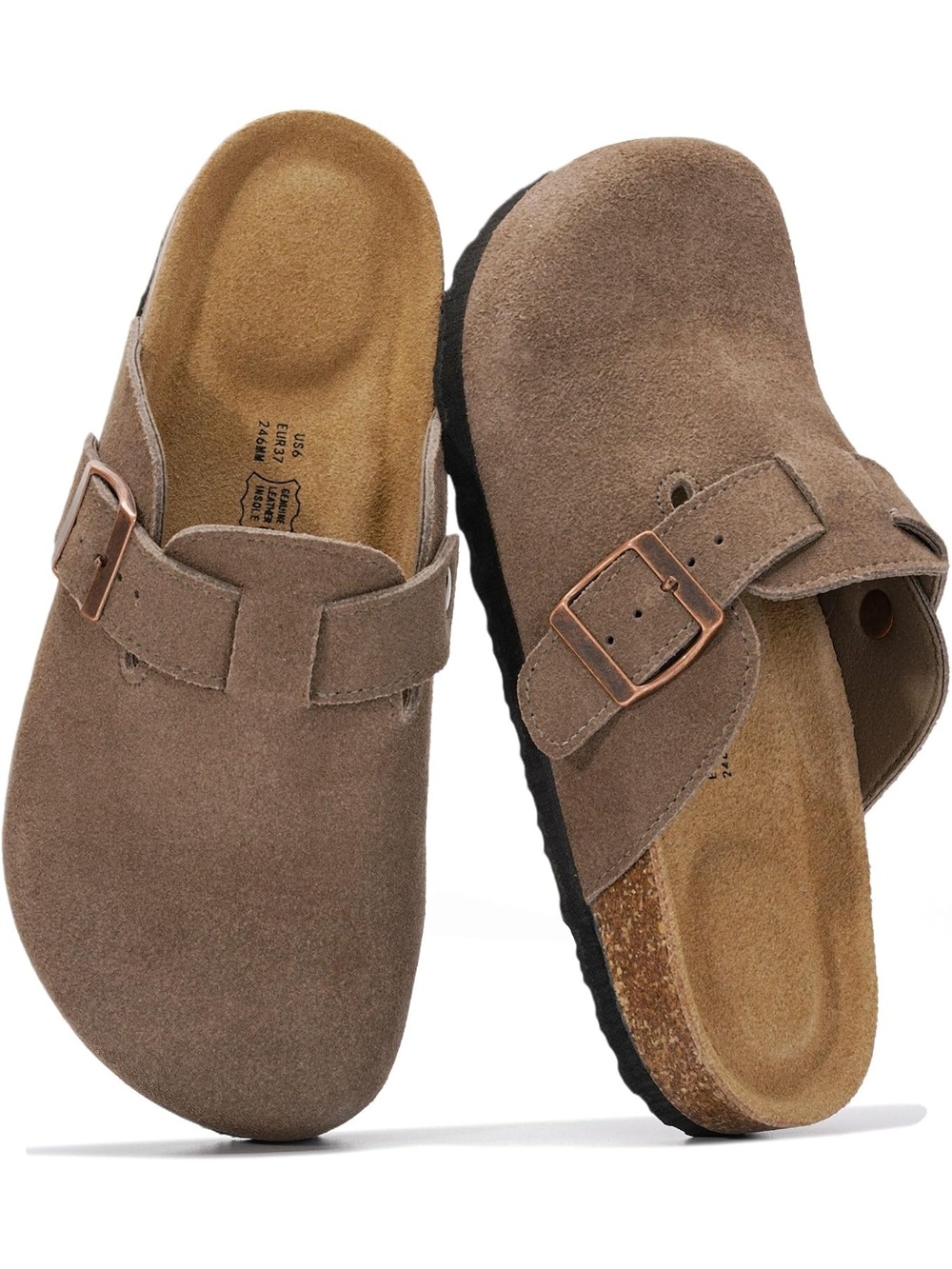 Women's Fossil Suede Closed Toe Flat Slip On Benton Footbed Casual Mules Clog